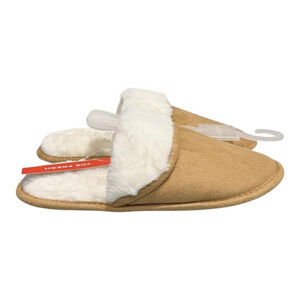 Joe Fresh Slippers Womens Size 6 Brown Faux Suede Faux Fur Mule House Shoes